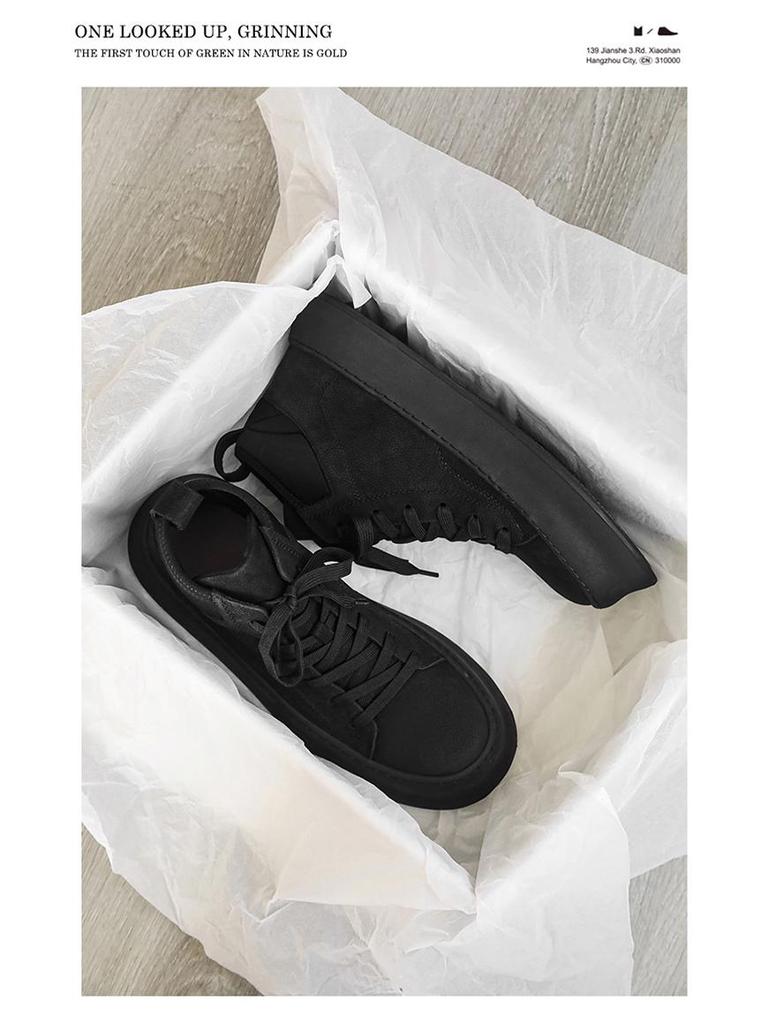 Men's Japanese Velvet High-Top Sneakers: 2023 Autumn/Winter Genuine Leather, Thick-Soled, Wear-Resistant Martin Boots for Outdoor Casual Wear.