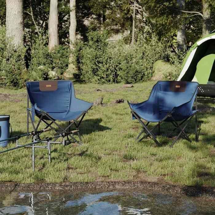 VidaXL Camping Chair with Pocket Foldable Set of 2 Blue, Folding Camping Chair, Folding Outdoor Chair, Chair of 366547