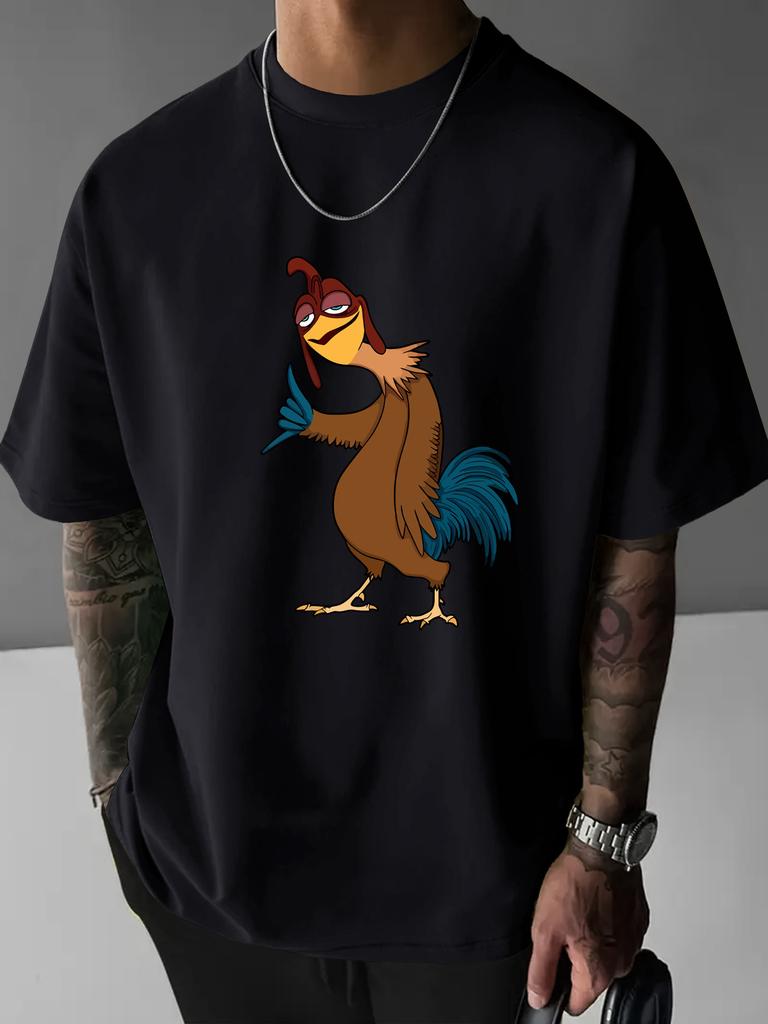2026 New Mens Trendy Loose Fitting Round Neck Tshirt Casual Daily Cool Short Sleeved Funny Cartoon Pattern Print