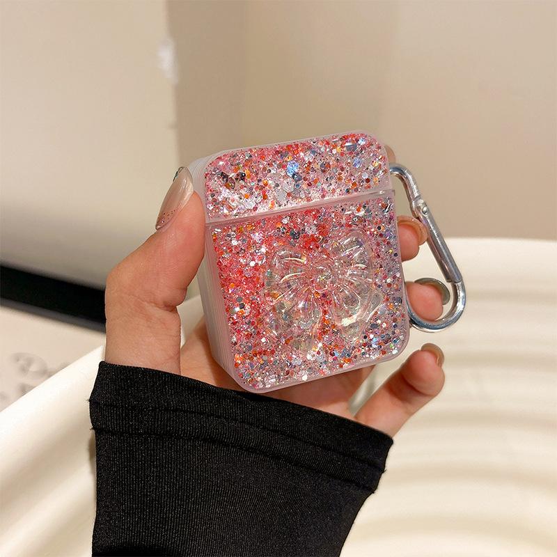 Applicable To Apple Airpods3/4 Generation Epoxy Glitter Bow Bluetooth Headset Cover Airpodspro Protective Case