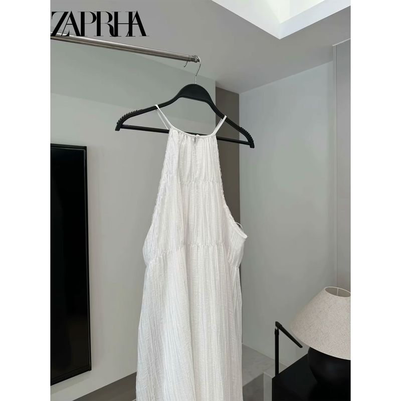 Zaprha 2025 Summer New Arrival Ruched Small Pleated Halterneck Dress Long Fancy Elegant 6637585