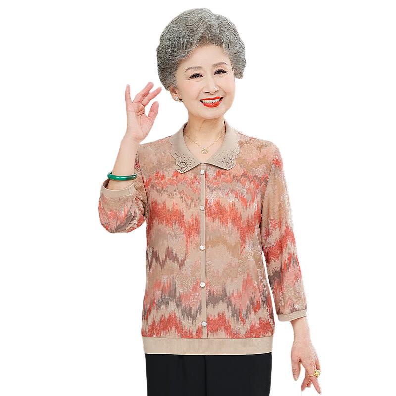 Elderly Women's Summer Floral Lapel T-Shirt