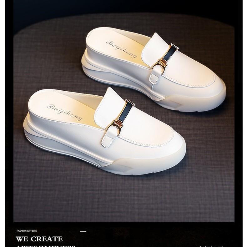 Inner Height Increase Half Slippers Women's Shoes Summer New Baotou Little White Single Shoes Muffin Bottom Sticky Wedge Sandals