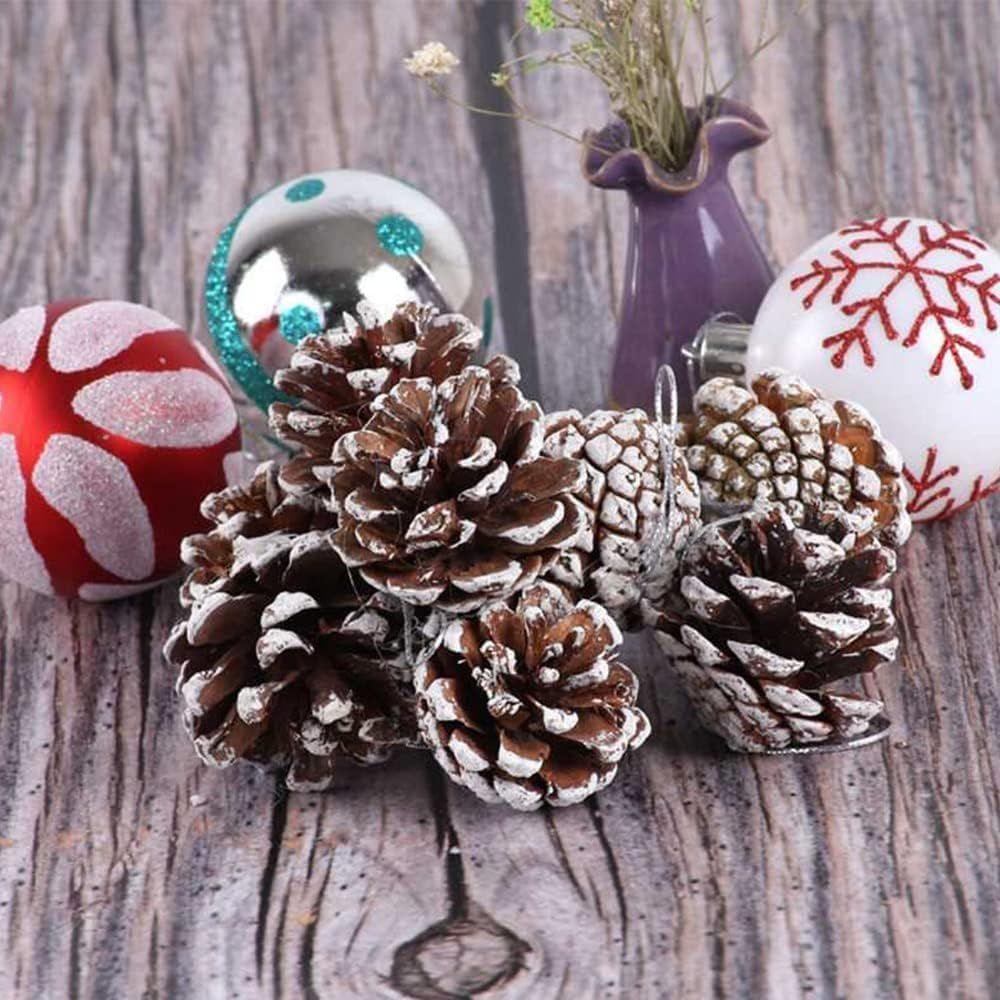 Natural Pinecone Ornaments, Pine Cones Bulk Natural Pinecones Assortment for Fall Winter Christmas Bowl Fillers (White Dotted 15pcs)