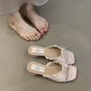 Fashion Women's Sweet Lace Open-toed Sandals Comfortable Low Square Head Sweet Butterfly-knot Peep Toe Slippers Heels Party Slide Shoes