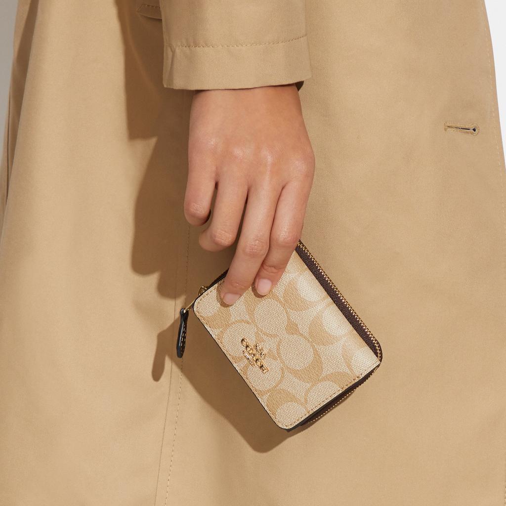 New COACH Trifold Wallet Coated Canvas With Smooth Leather Detail Card Holder Wallet Small Size Women's Light Khaki & Brown 78081-IMUOH