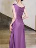 Haute Couture French Satin Draped Neck Resort Wedding Evening Gown for Women