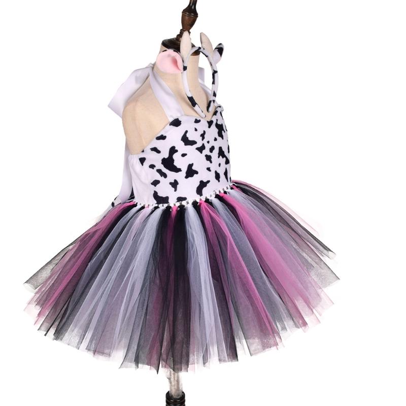 Kids Animal Ears Headband Tie Tail Tutu Dress Set Cosplay Halloween Costume Birthday Party Gift Hair Band Christmas Prop