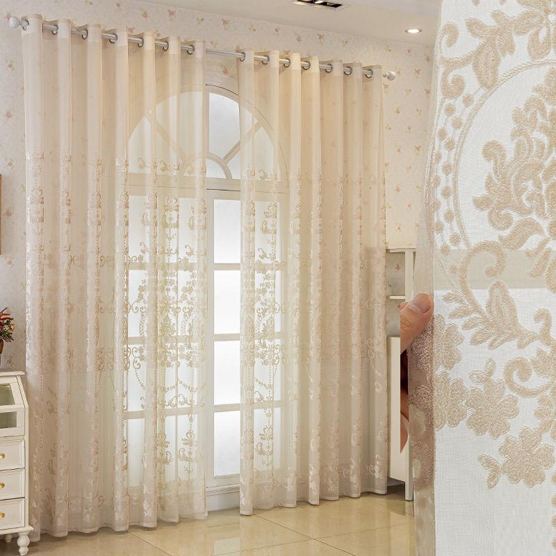 Broderade Skira Gardiner Ljusfiltrerande Spets Fönsterskärm Europeisk Stil för Vardagsrum Sovrum Balkong Burspråksfönster