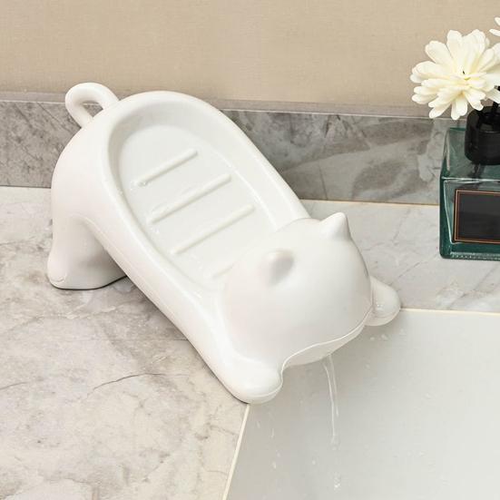 Portasapone da bagno da 1/2 pezzi, design antiscivolo, drenaggio rapido, adorabile portasapone a forma di gatto, facile da pulire, salvasapone