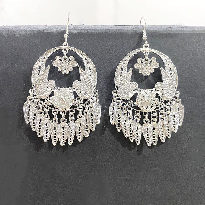 Ethnic style earrings Alloy silver-plated Miao ethnic minority Dong Yi earrings Earrings