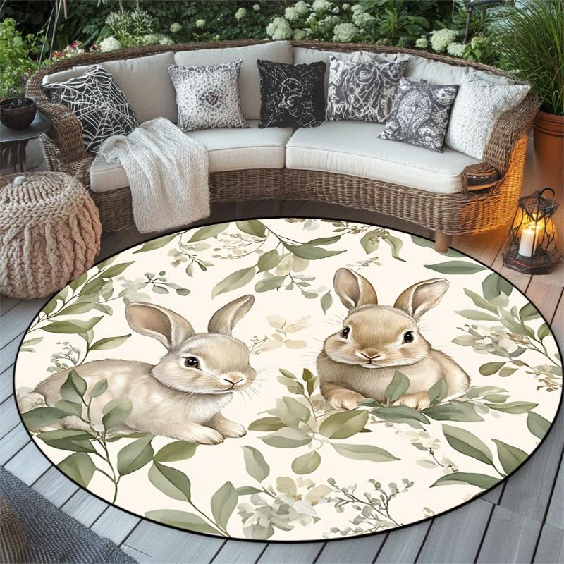 Easter Cute Rabbit Patterned Rug Round Area Rug Decoration Suitable for Living Room Bedroom Office Game Room Children Gift