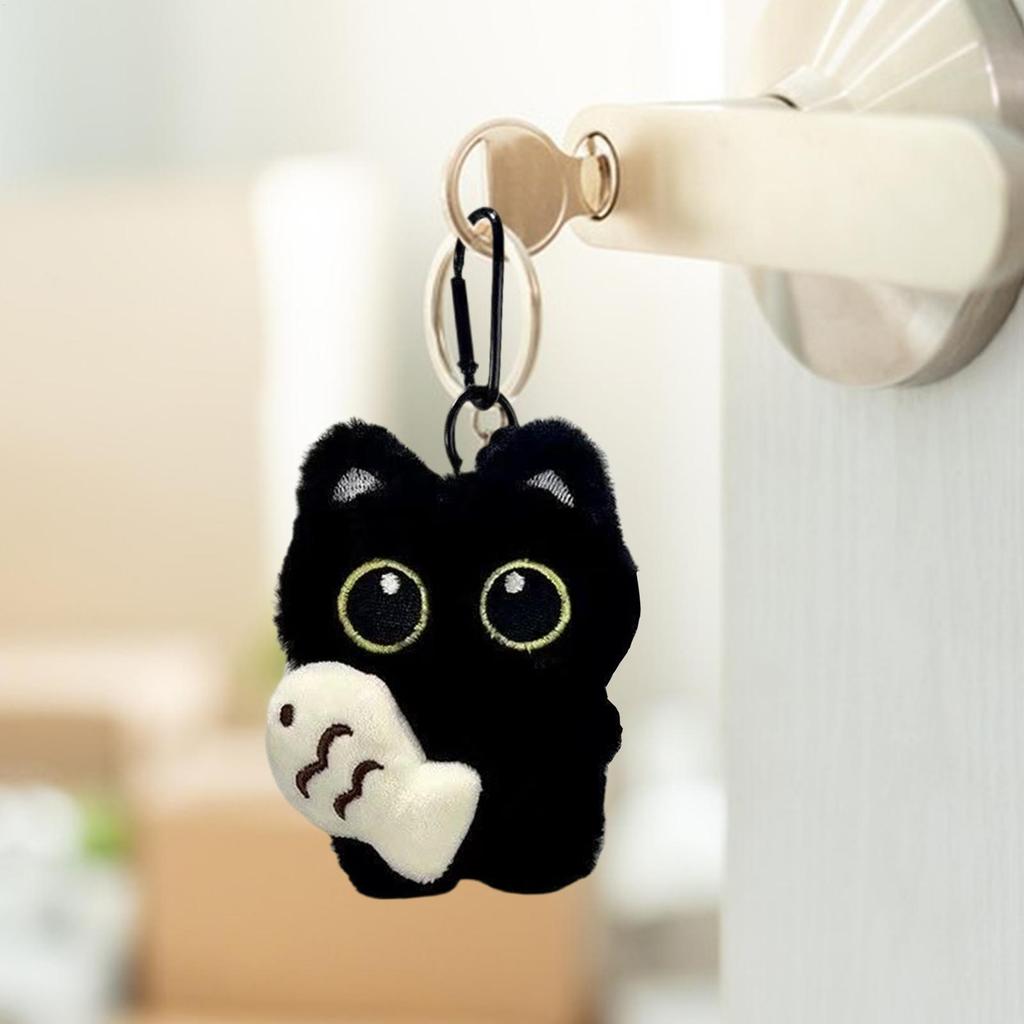 Cat Keychain Plush Cute Black Cat Plush Charm For Purse Soft Key Chain Bag Pendant For Wallets Car Tote Handbag Adults Holiday