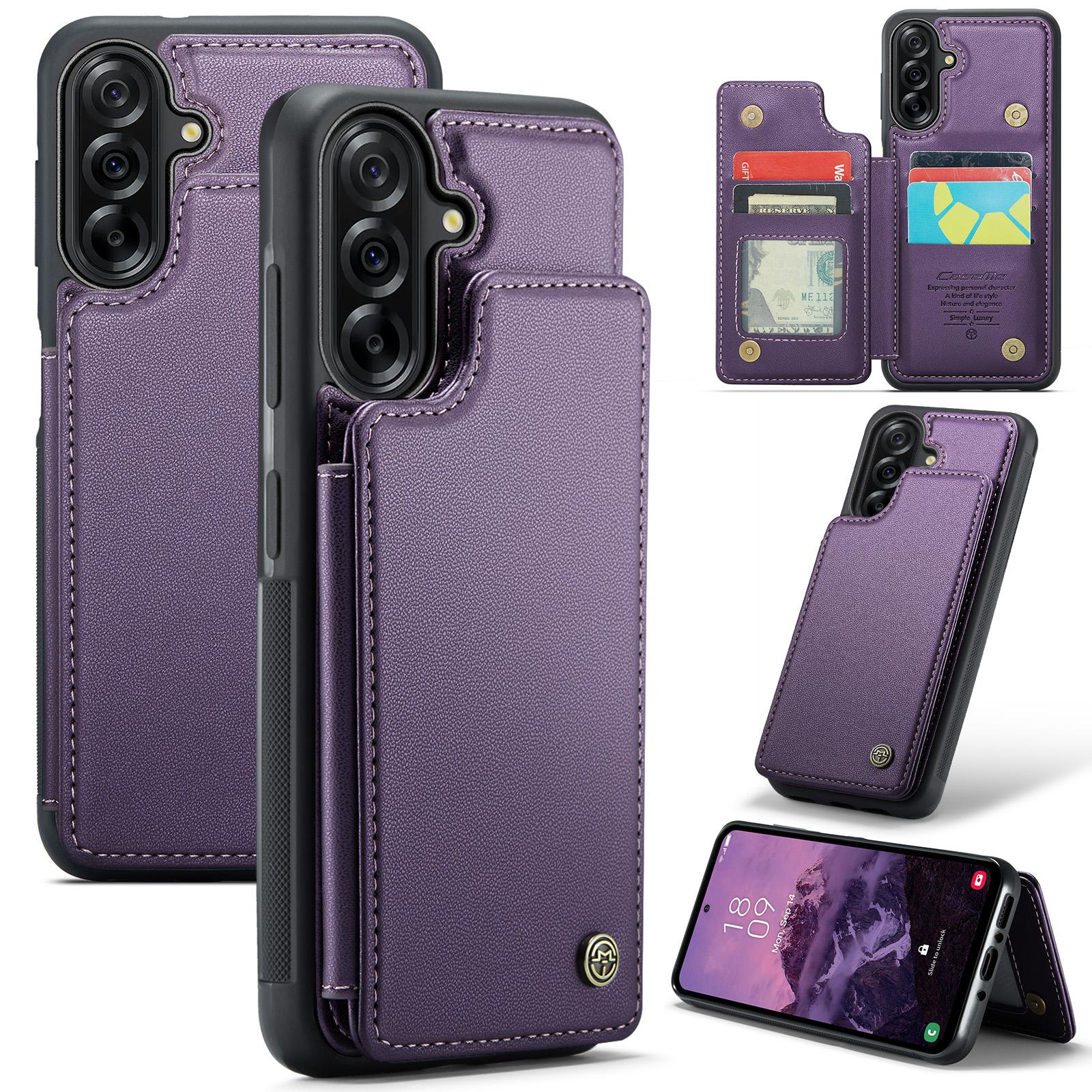 

For Samsung Galaxy A56 5G Case with RFID Blocking 5 Card Slots CASEME C22 Leather Back Cover Purple