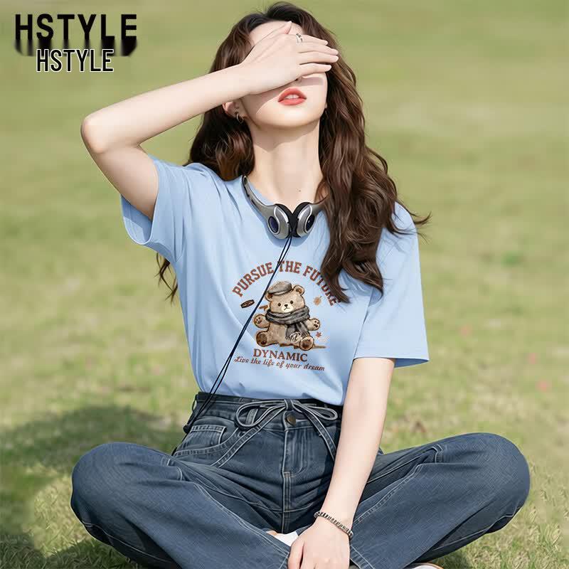 Handu Yishe Women s Retro Loose Cotton Printed T-shirt L