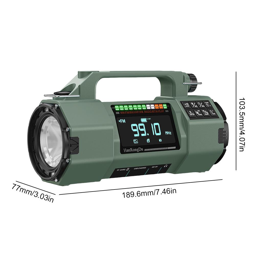 

Hand Crank Emergency Radio FM/MW/SW/VHF/WB Solar Powered Radio with SOS Alarm LED Flashlight BT Speaker Outdoor Emergency Radio зелений
