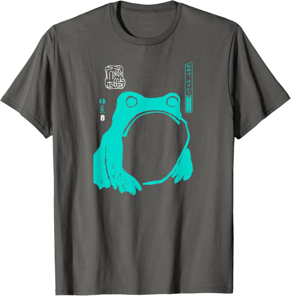 Japanese Frog Art Graphic Tee Vintage Sumie Ink Style Casual Cotton TShirt