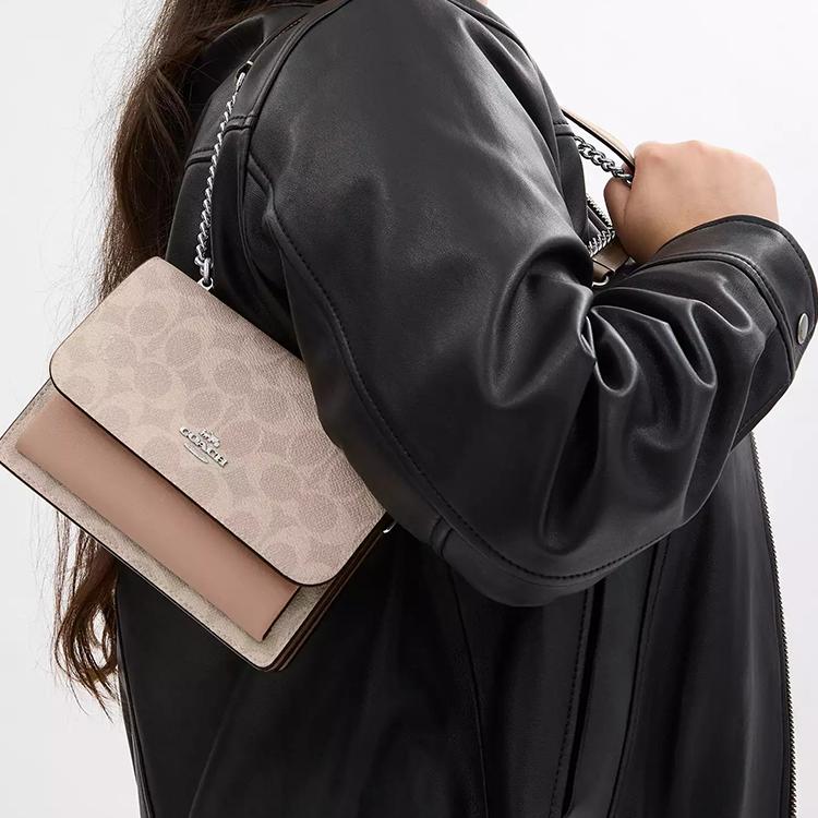 Coach Klare 18 Logo Buckle Closure Crossbody Bag Women crossbody bag Gray Brown CW206-SVPWH