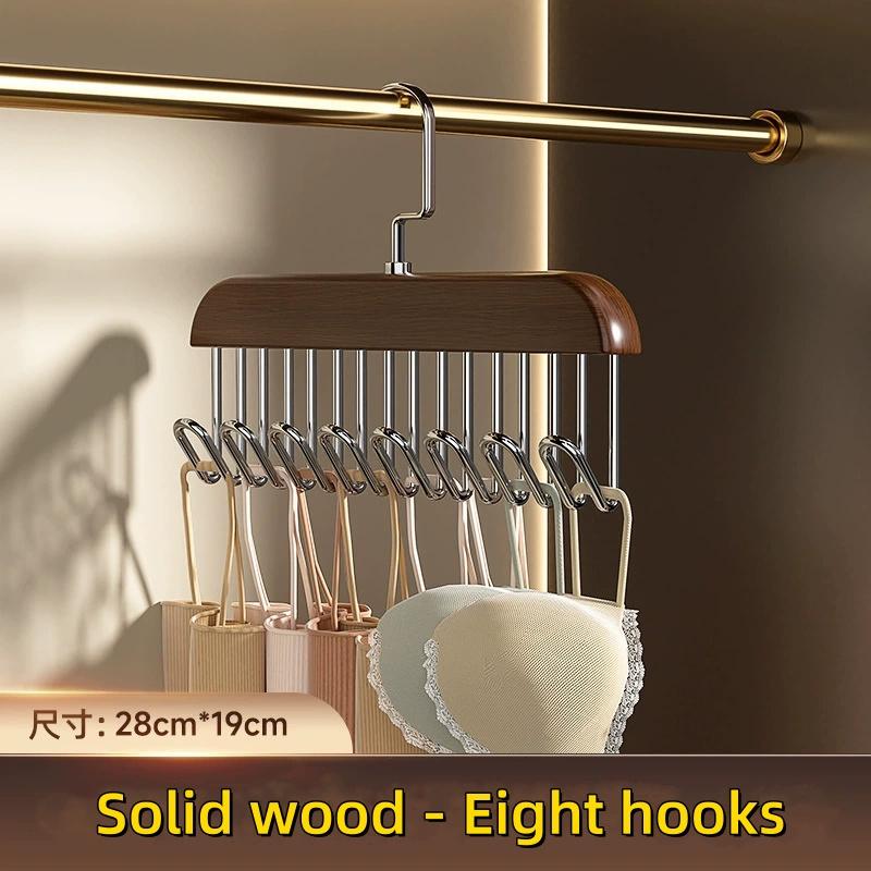 Wooden Sling Hanger Organizer with Multiple Hooks for Underwear Bras Vests Space-Saving Durable Storage Rack Hangers for Clothes