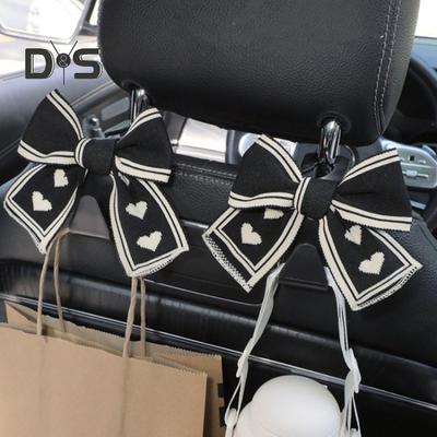 1/2Pcs Car Headrest Hooks Purse Bag Hangers Universal Easy Installation Cute Bow Design Storage Hooks Auto Interior Decor