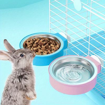 1pc Random Style Stainless Steel Hanging Pet Bowl, Anti-Overturn Rabbit Feeding Bowl, Detachable & Easy-Clean, Suitable For Small Animals, Cat And Dog