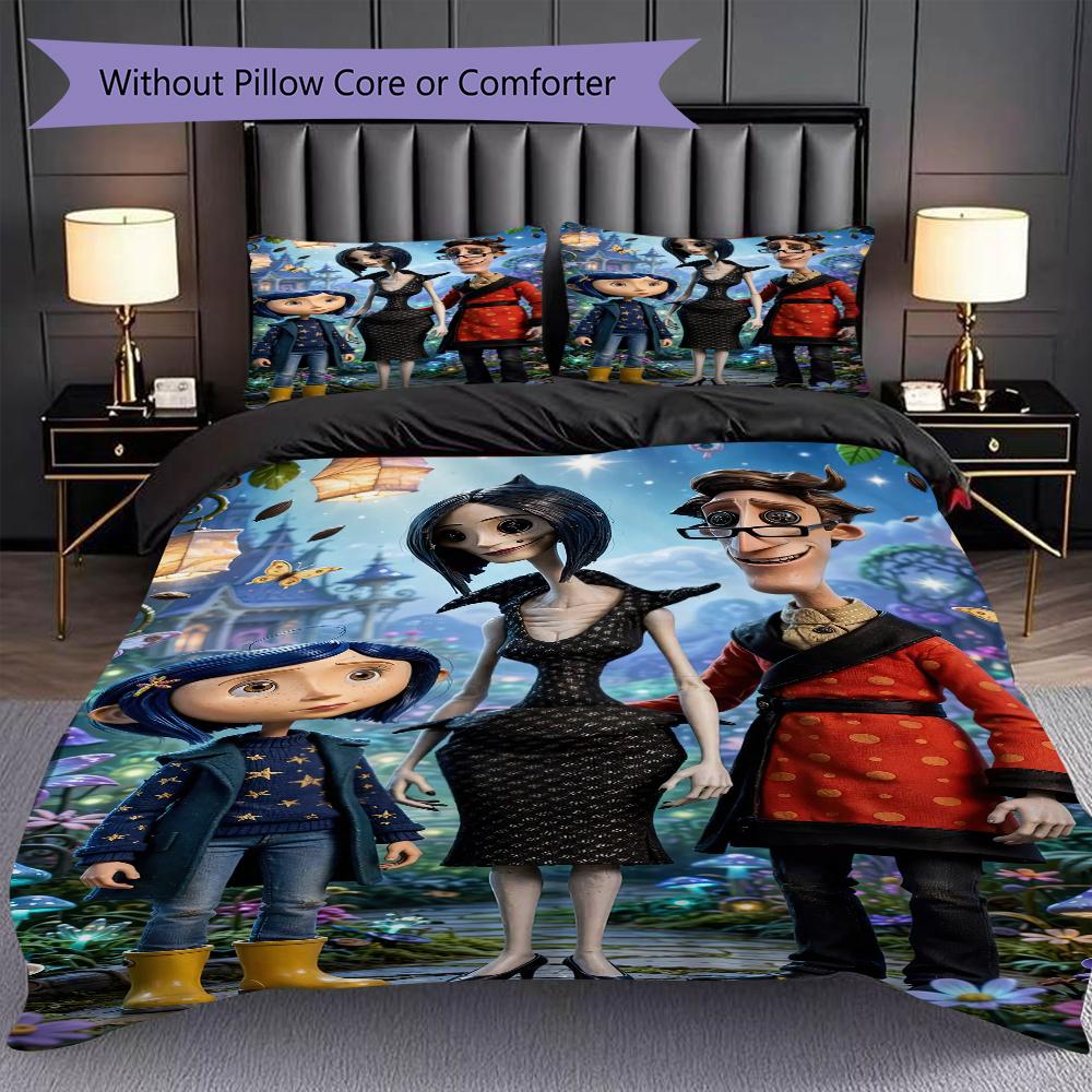 1PC Coraline Pattern Bedding Quilt Set Quilt Cover Pillowcase Home Decoration Birthday Gift (1 * Duvet Cover + 2 * Pillowcase, Without Core)