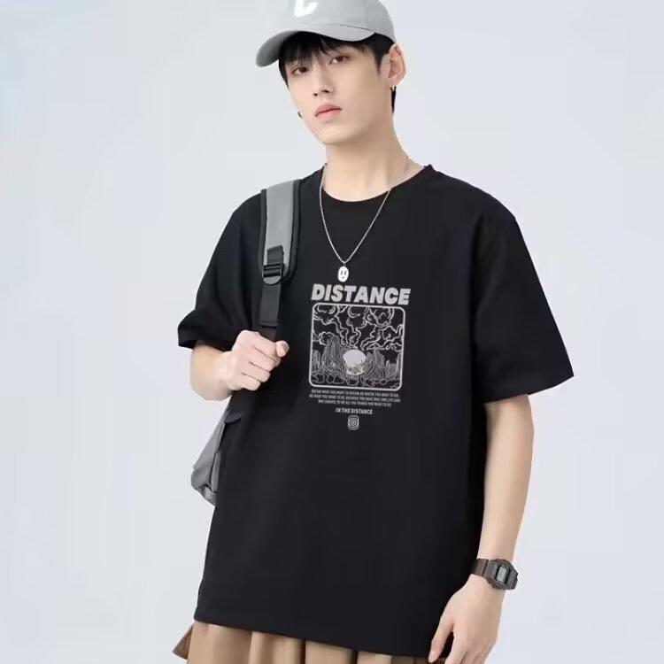 Summer Fashion Round Neck T-shirt Men's Trend Versatile Tops Short-sleeved Printed New T-shirt