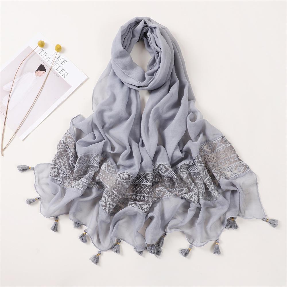 Fashion Autumn Cotton Viscose Scarf Lace Floral Patchwork Shawls Wrap Neck Hair Tie Band Beach Hijab Head Female Foulards Snood