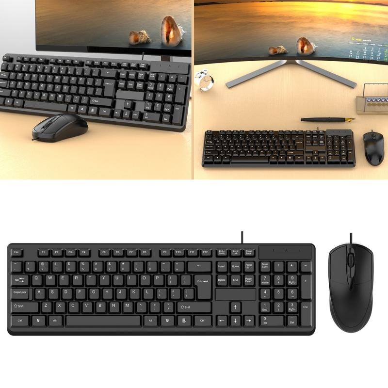 Corded Keyboard and Mouse Corded Keyboard and Mouse Combo USB Keyboard and Mouse Set for School Office Business Gaming