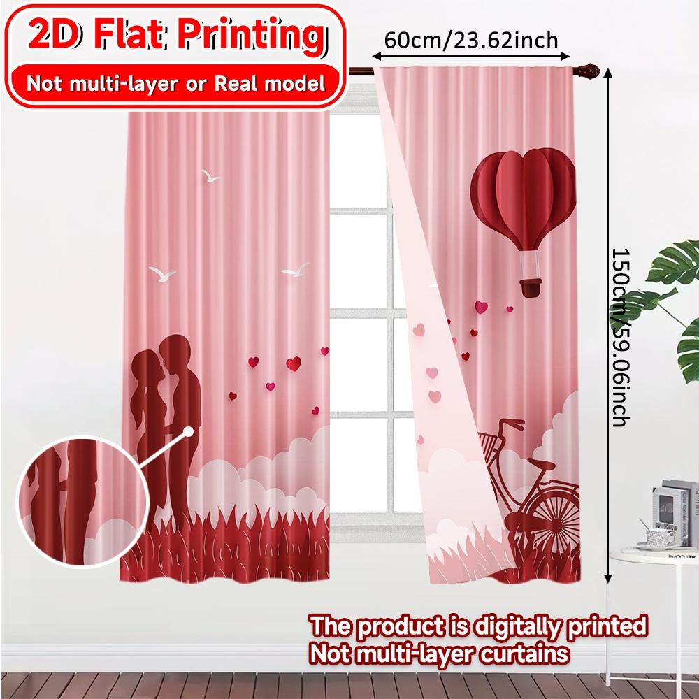 2D Flat Printing  2pcs Love In Air Minimalist Chic Curtains Versatile Durable Polyester Curtains Versatile All Perfect for