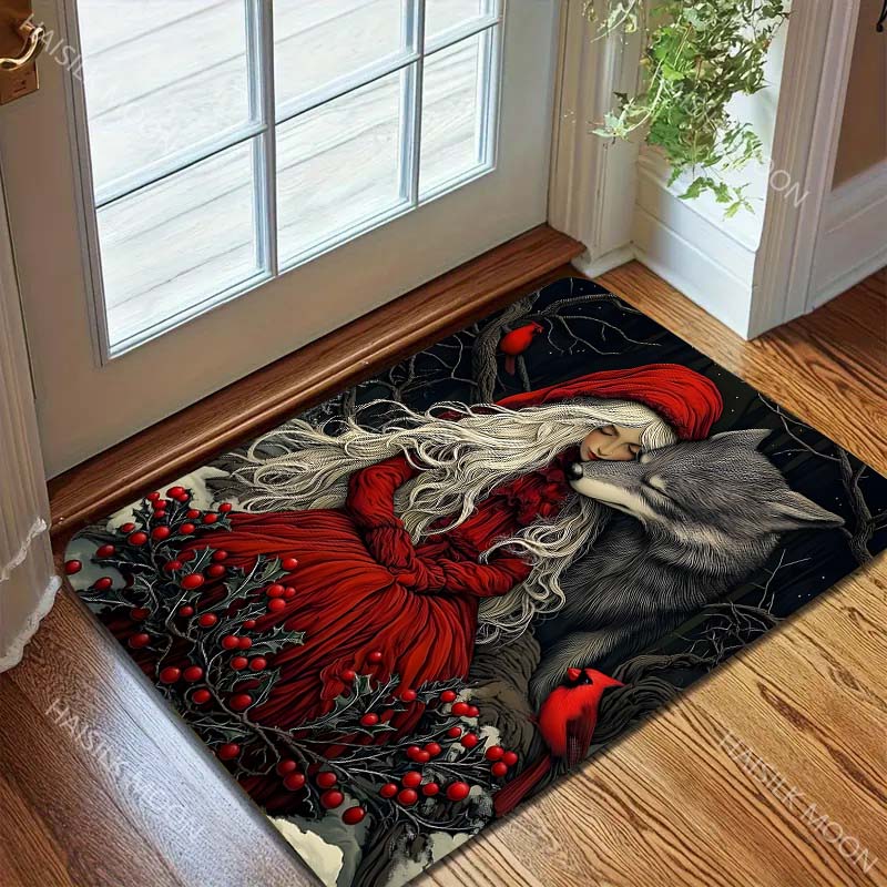 1PC Red Riding Hood Girl and Wolf Carpet for Living Room Bedroom Bathroom Mat Creative Doormat Sofa Table Home Decor Area Rug