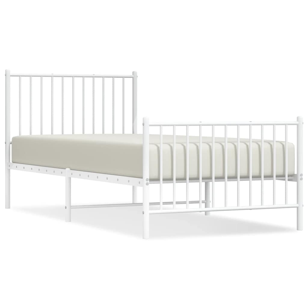 Metal Bed Frame with Headboard and Footboard White 90x200 cm