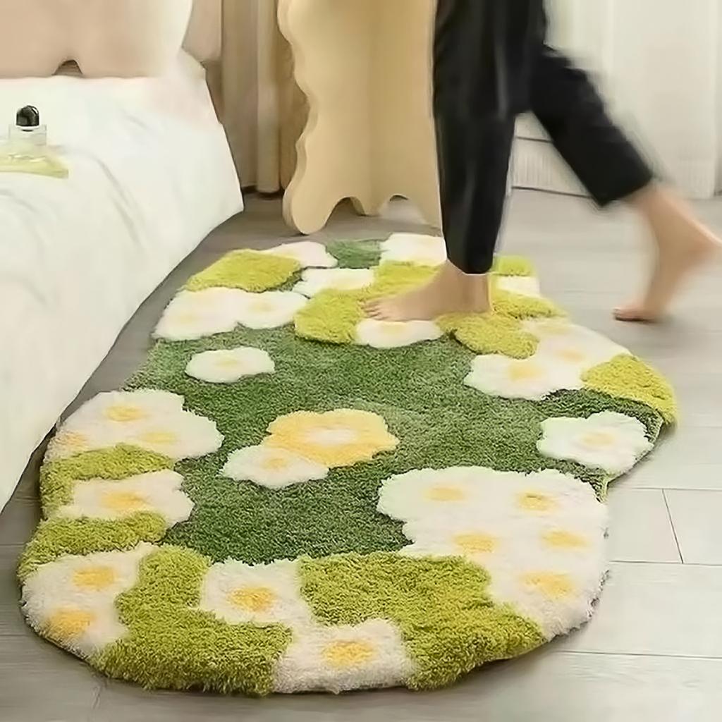 Beflockter Moosteppich, weich, rutschfest, schmutzabweisend, ideal für Schlafzimmer, Nachttisch, Wohnzimmer, Türöffnungen und Büros, Teppich mit Blumenmuster
