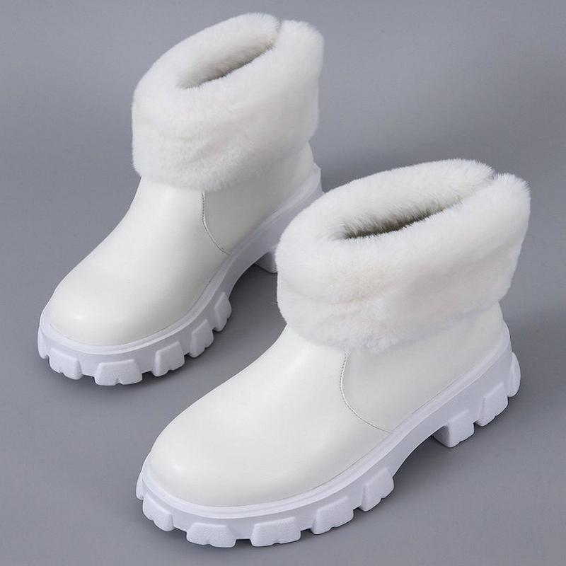 Dámské zimní boty Plyšové teplé kozačky na platformě s kožíškem 2024 Bílé kozačky z PU kůže Dámské pohodlné chlupaté kotníkové boty Dámské boty