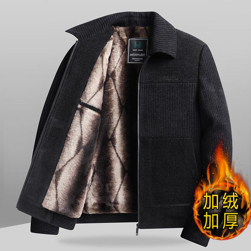 

New autumn and winter middle-aged men s clothing fleece thickened jacket lapel jacket dad loose top 175 (weight 95-57.5 kg)