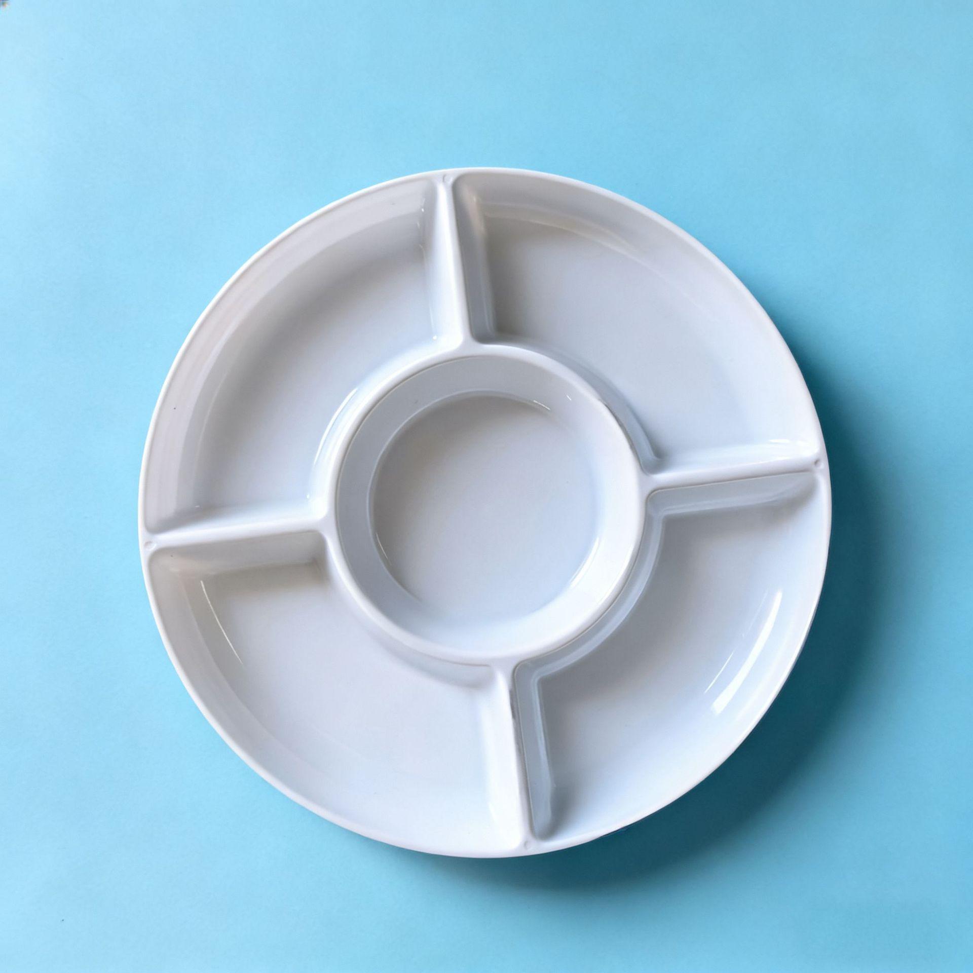 

Multifunctional White Plastic 5-Grid Round Plate for Desserts and Snacks