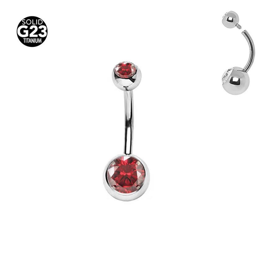 G23 Titanium Zircon Navel Ring: Internally Threaded F136 Alloy with Double Ball Diamond Design Piercing Jewelry.
