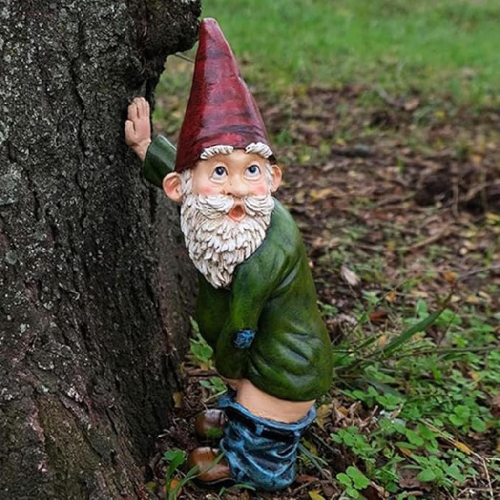 Gartenzwerg Statue - Polyresin - Willy der pinkelnde Gartenzwerg für Rasenornamente, Innen- oder Außendekorationen - Rote und grüne lustige Zwerge