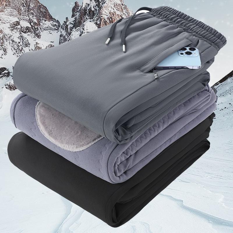 Warm Winter Men's Straight Pants Double-deck Knee Pads Windproof Warm Cotton-Padded Pants Trousers Elastic Thick Thermal Sweatpants