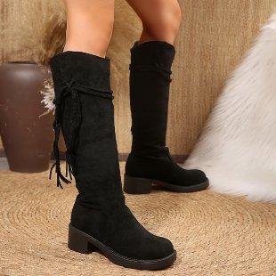 Autumn and winter retro wasteland wind long boots women's thick heel thin pleated piled boots thick sole but knee high knight boots