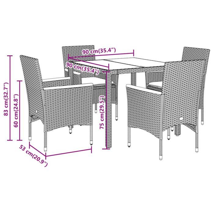 VidaXL Garden Dining Set and Cushions 5 Pcs Grey Rattan Glass, Outdoor Dining Set, Furniture of 3278652