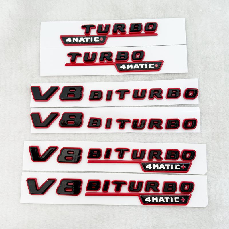 3D ABS Black Red Car Letters Logo V8 BITURBO Side Fender Badge Emblem Decal For Mercedes Benz AMG C63 E63S SL63 GLC63 G63 GLE63S