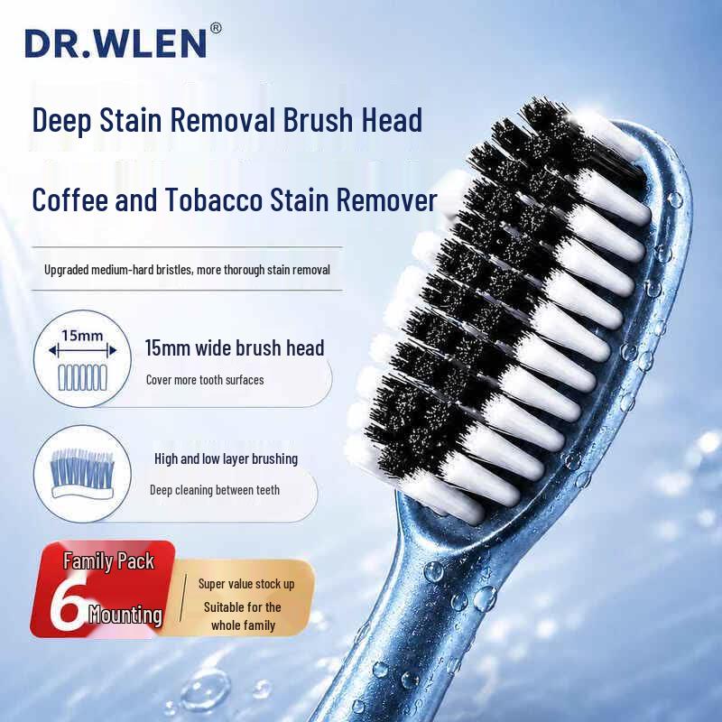 DR.WLEN Wide Head Medium-Hard Bristle Toothbrush - 6-Pack