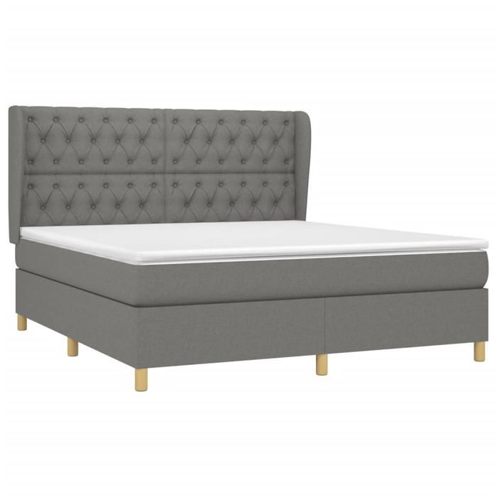 3128774 vidaXL Lit à sommier tapissier avec matelas Gris foncé 160x200cm Tissu