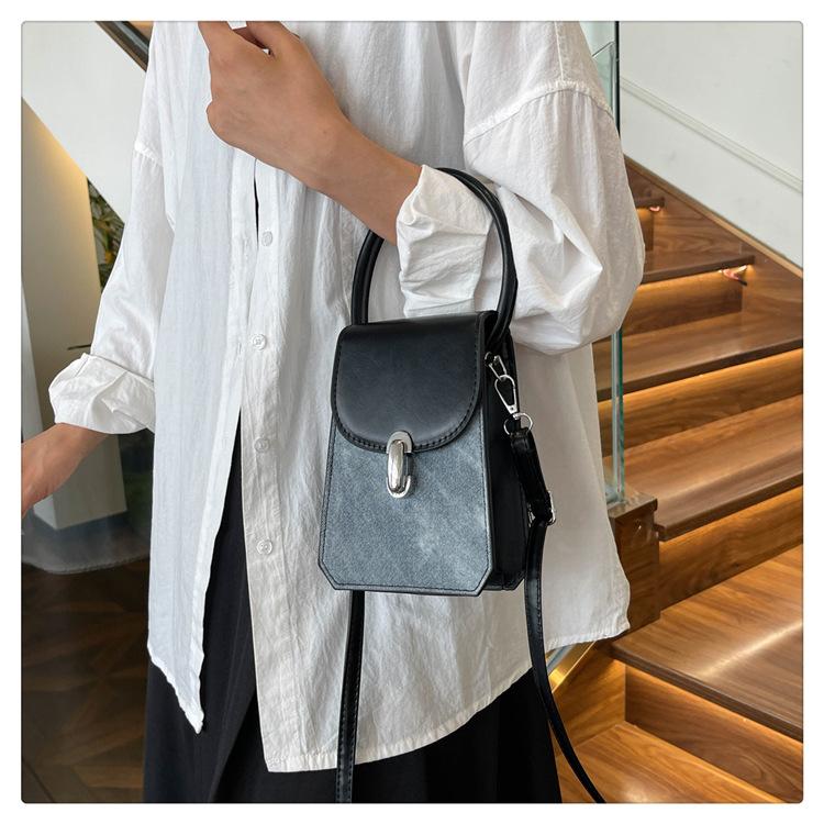 Retro Color Block Faux Leather Phone Bag for Women, Chic Small Square Shoulder Crossbody Purse, Vintage Style Handbag