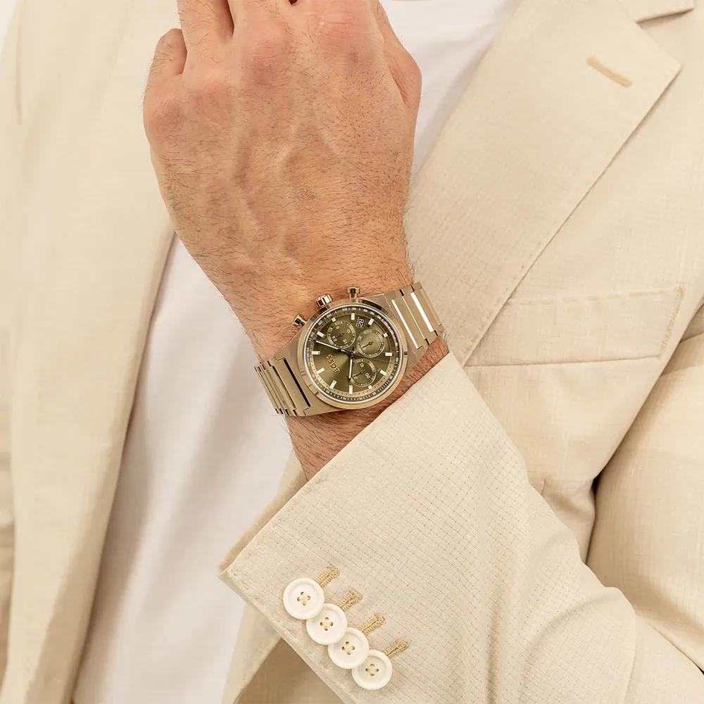 BOSS Candor Chrono Verde Champagne Pulsera de Acero Inoxidable Reloj de Cuarzo para Hombre 1514222