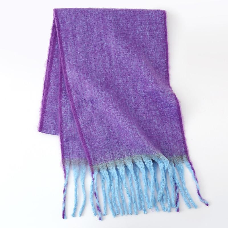 

Однотонный шарф из мохера с плетеным краем, женский зимний теплый студенческий платок из толстой петлевой пряжи фиолетовый