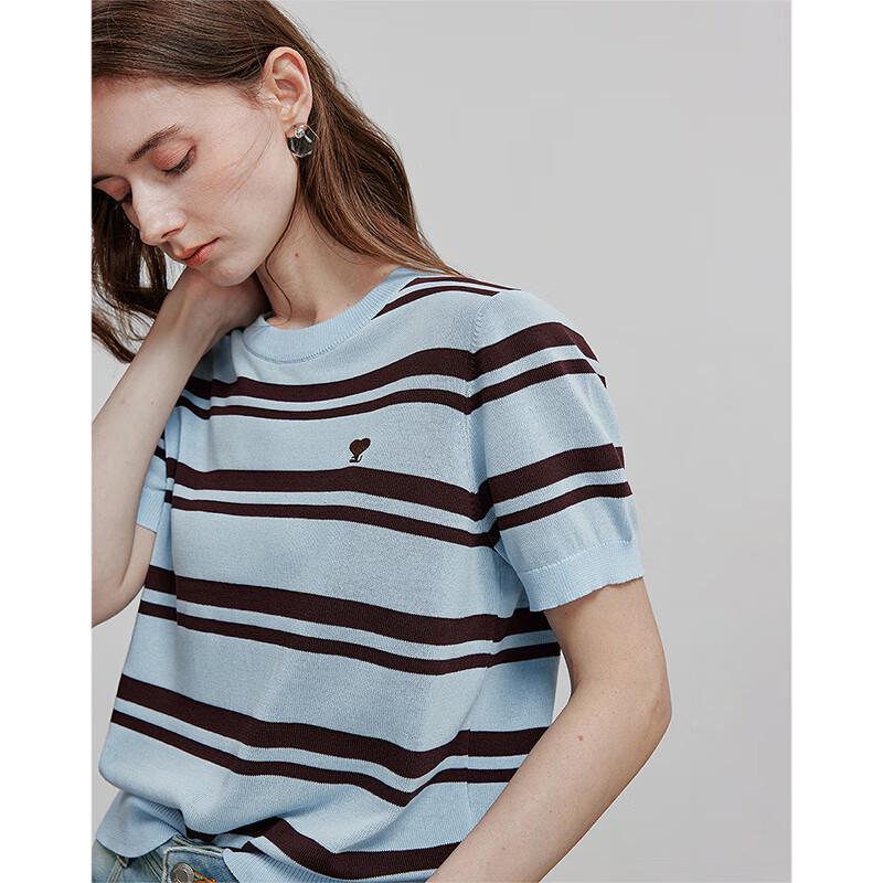 Chuyu Women's 2025 Summer Ice-Cool Striped Embroidered Knit Top