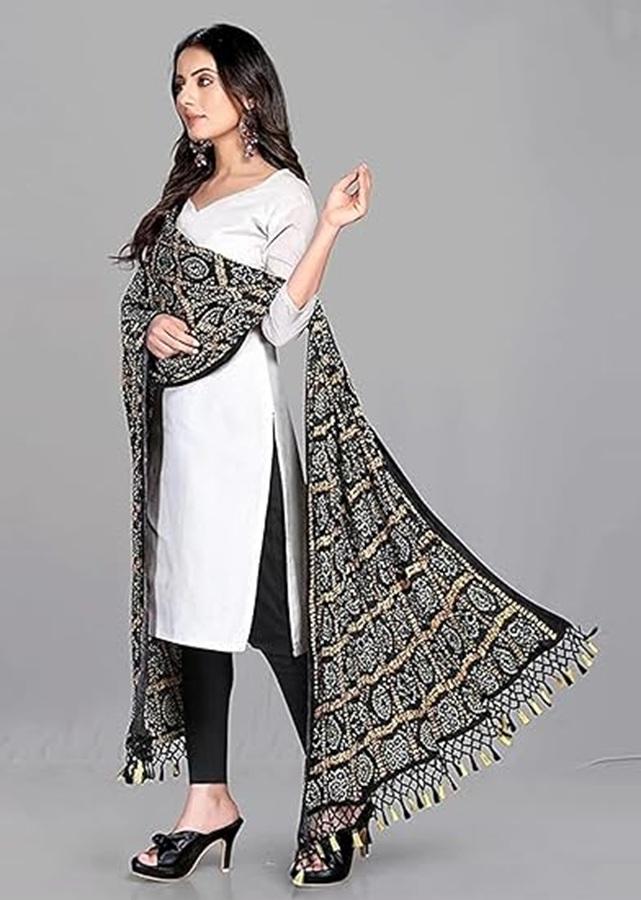 TreegoArt Fashion Women's Rajasthani Printed Traditional Silk Bandhej Dupatta Chunni Scarf