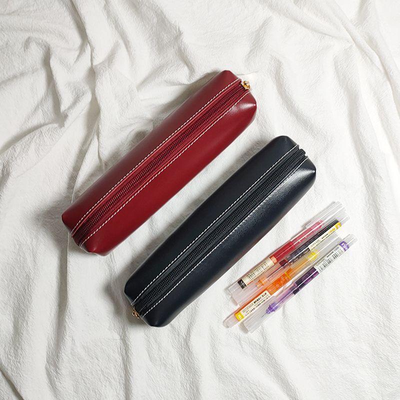 PU Leather Pencil Case Small Portable Makeup Brush Storage Bag Students Large Capacity Stationery Box School Supplies